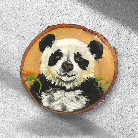 PINTURA EN RODAJA DE MADERA ORIGINAL (PANDA)